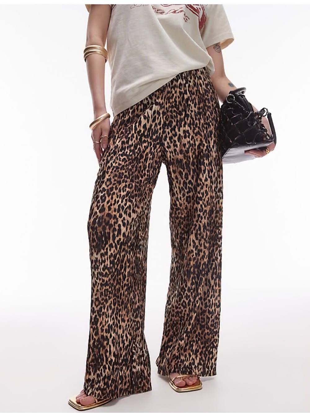 Topshop leopard print plisse trouser pants bottom